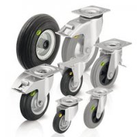 Rodas e rodízios com pneus de borracha macia e pneus de borracha maciça de dois componentes
